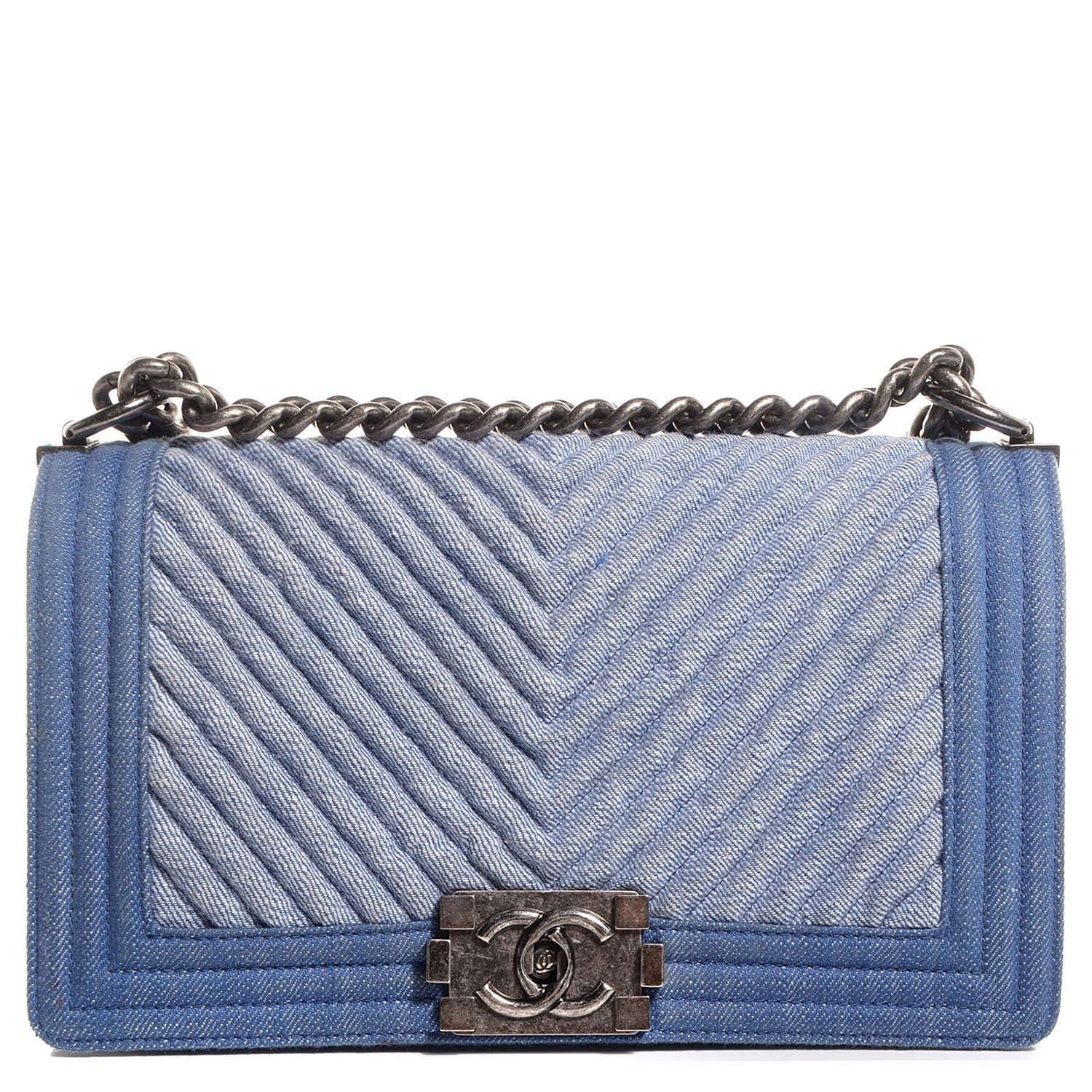 Chanel Denim Chevron Medium Boy Flap Blue 1 of 9