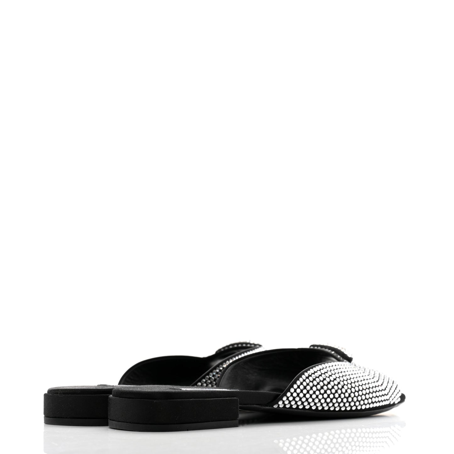 Satin Crystal Logo 10mm Slide Sandals 39 Black
