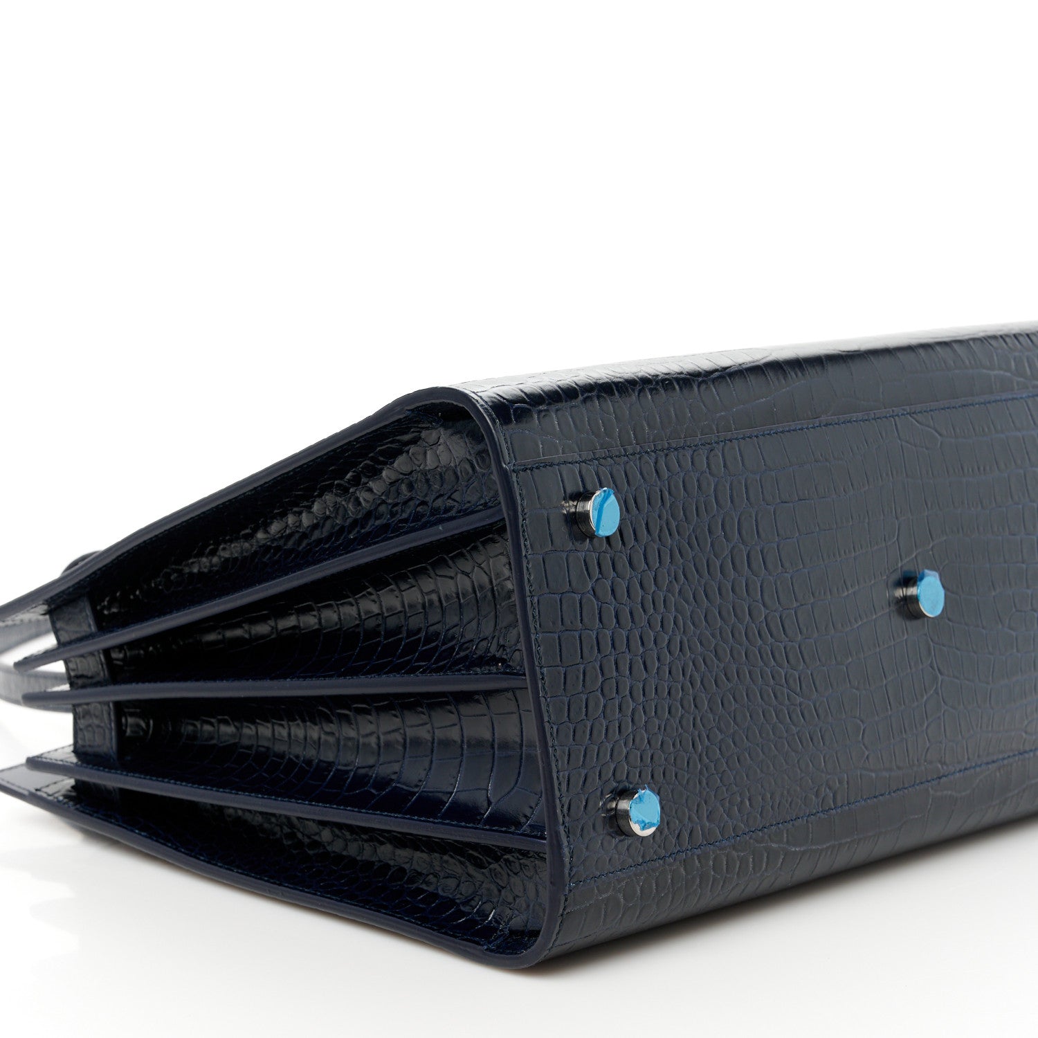 Saint Laurent Calfskin Crocodile Embossed Small Sac De Jour Dark Notte 12 of 13