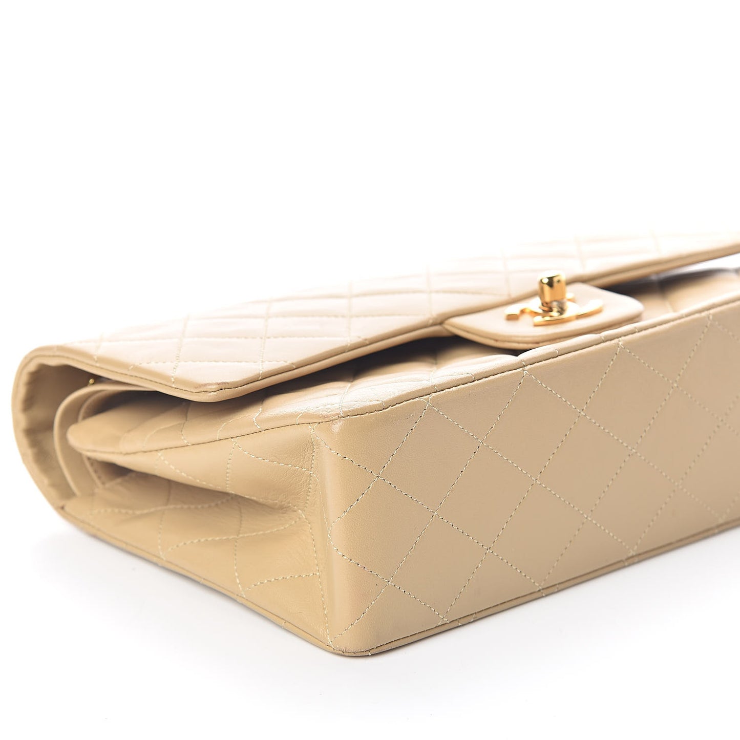 Lambskin Quilted Medium Double Flap Beige