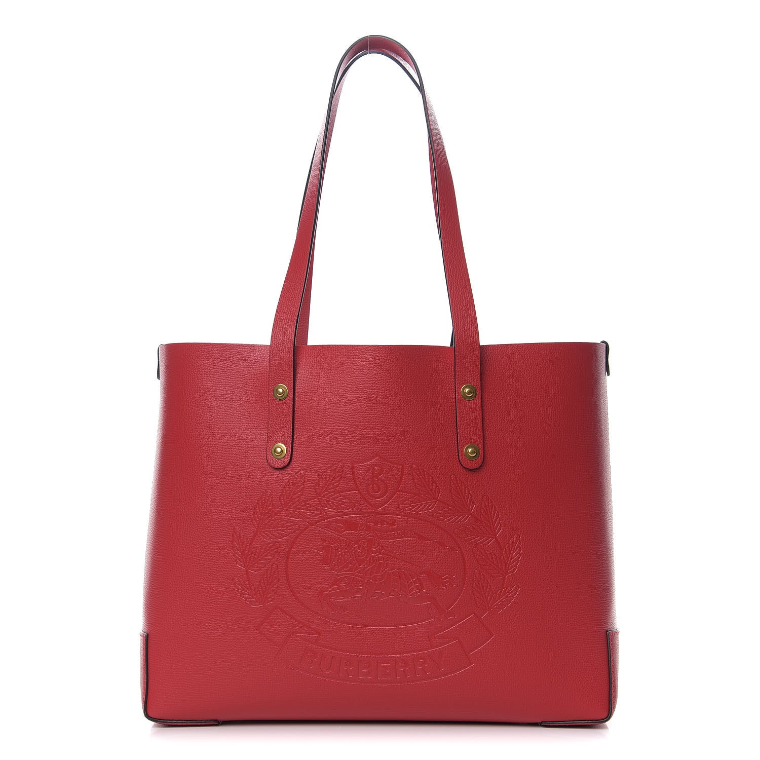 Burberry Calfskin Crest Embossed Small Tote Rust Red 1 of 8