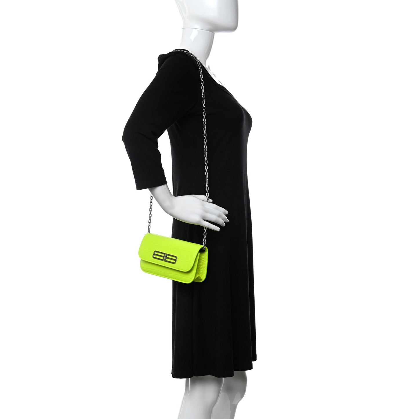 Extra Supple Calfskin Crocodile Embossed Gossip Wallet On Chain Fluo Yellow