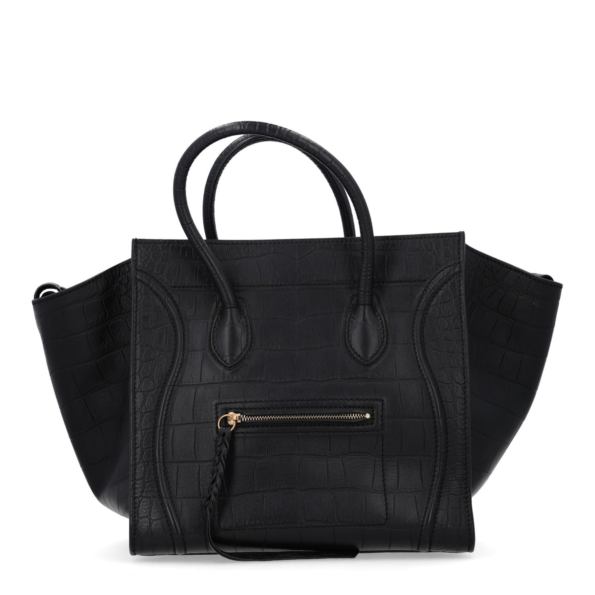 Crocodile Embossed Calfskin Medium Phantom Luggage Black