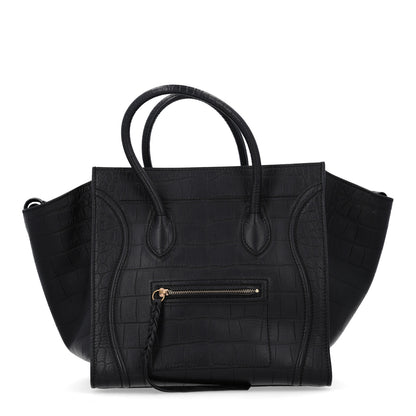 Celine Crocodile Embossed Calfskin Medium Phantom Luggage Black 1 of 10