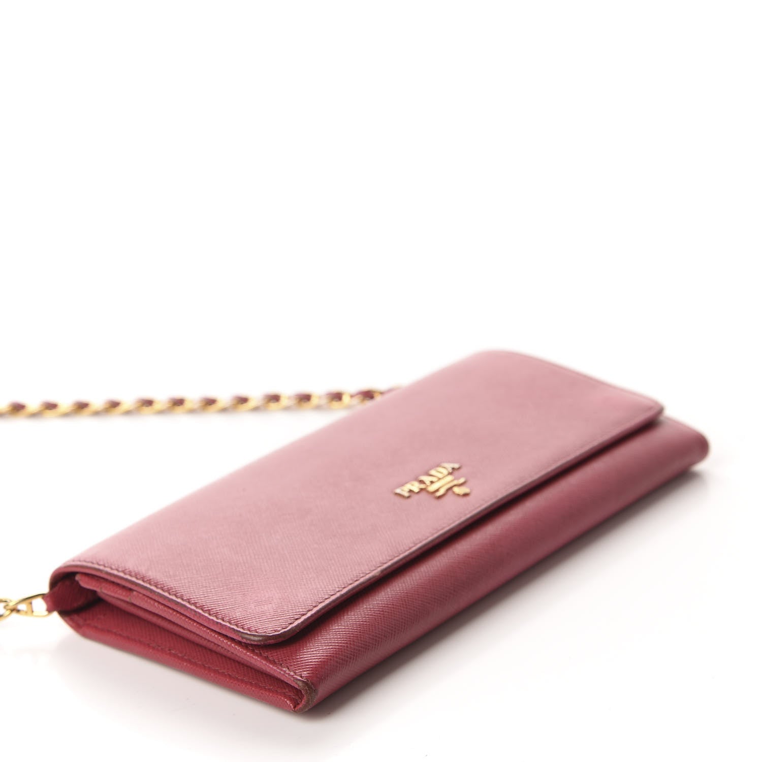 Prada Saffiano Metal Oro Chain Wallet Peonia 4 of 10