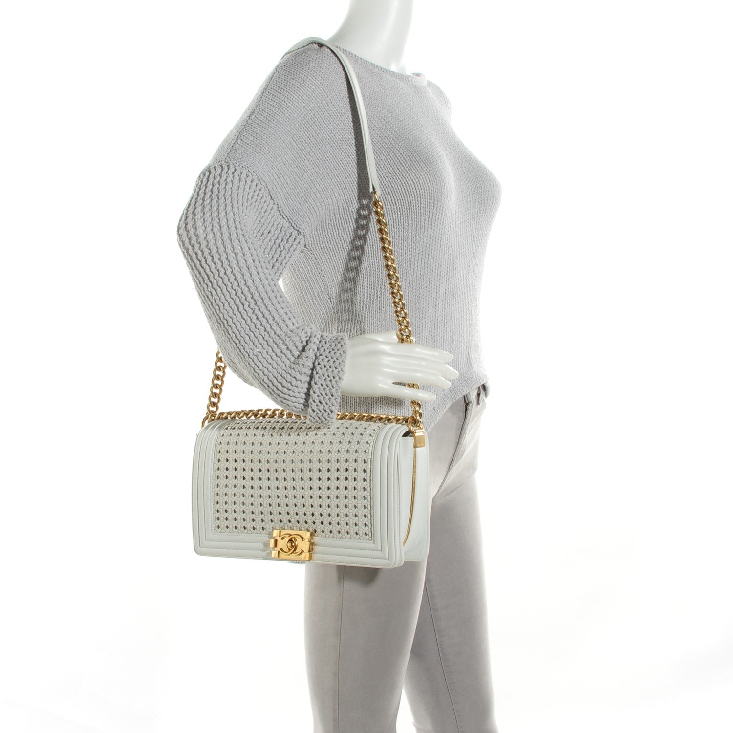 Chanel Sheepskin Braided New Medium Boy Reverso Flap White 2 of 8