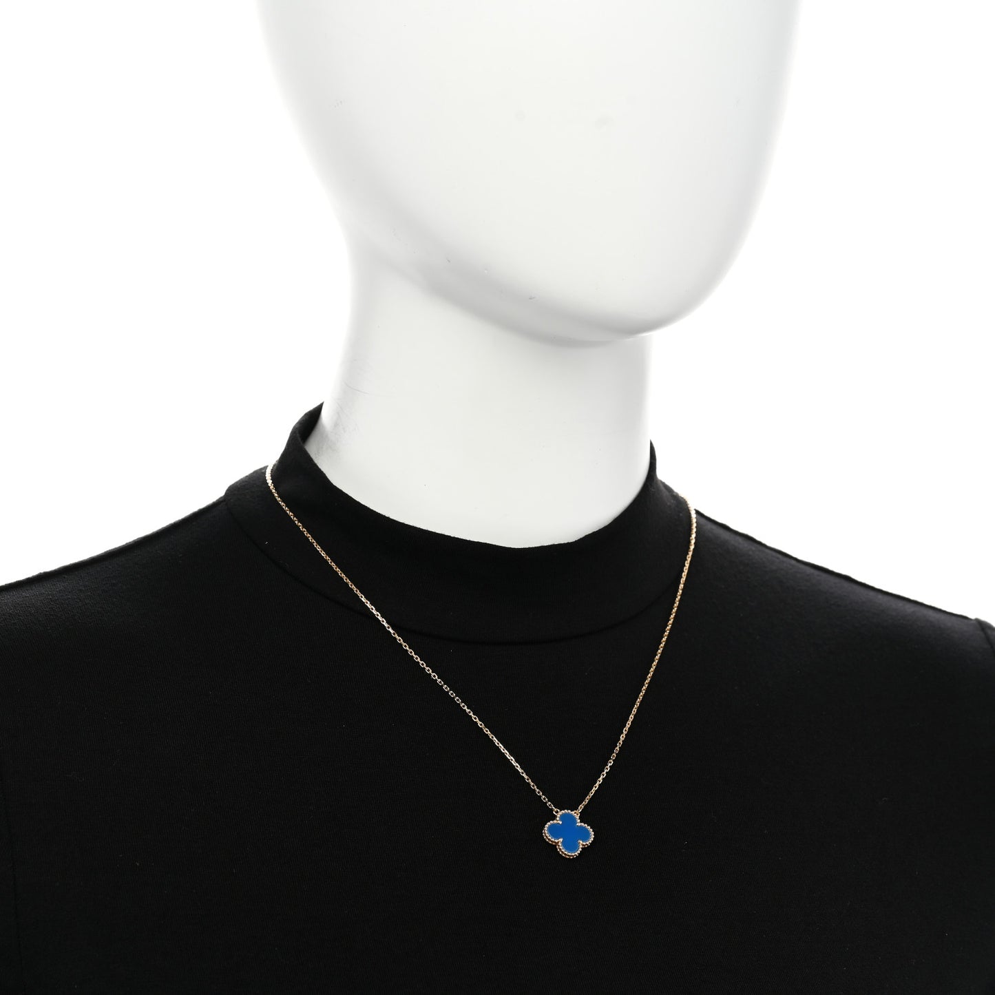 18K Yellow Gold Blue Agate Vintage Alhambra Pendant Necklace