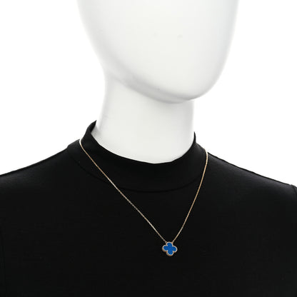 Van Cleef & Arpels 18K Yellow Gold Blue Agate Vintage Alhambra Pendant Necklace 2 of 6