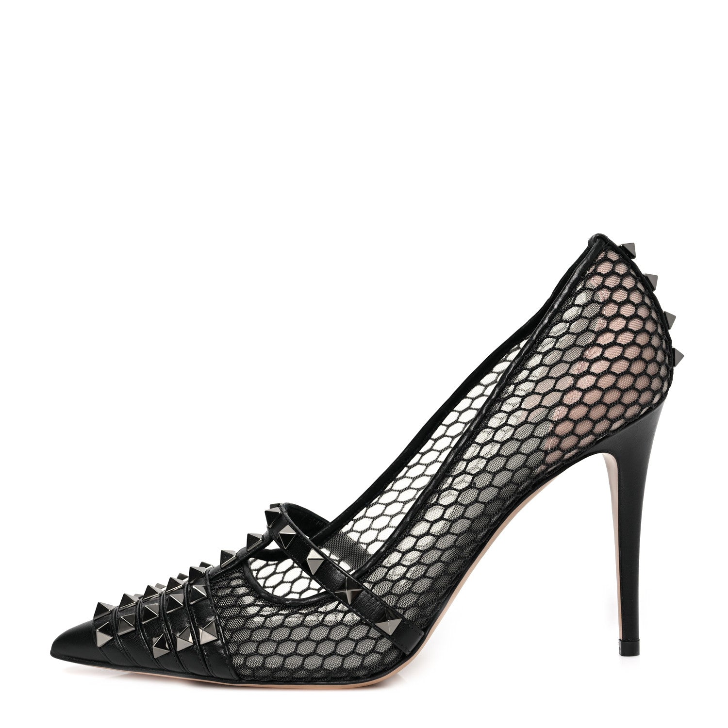 Valentino Garavani Calfskin Mesh Rockstud Alcove 100mm Pumps 39 Black 1 of 7