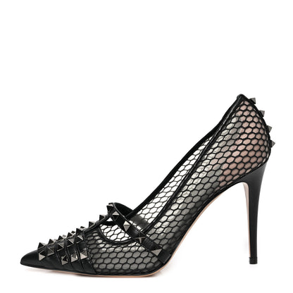 Valentino Garavani Calfskin Mesh Rockstud Alcove 100mm Pumps 39 Black 1 of 7