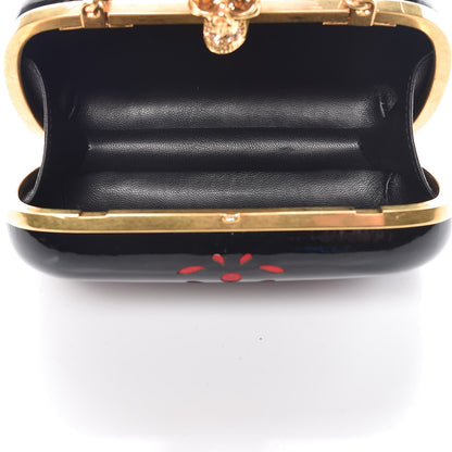 Alexander McQueen Patent Suede Skull Box Clutch Black Red 5 of 8