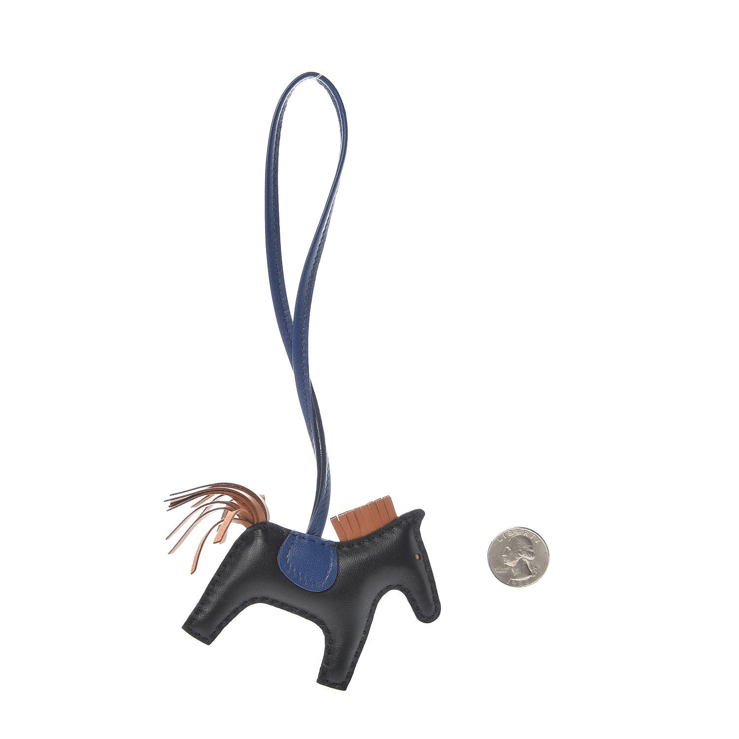 Hermes Milo Lambskin Grigri Rodeo Horse Bag Charm PM Black Bleu Encre Gold 2 of 5