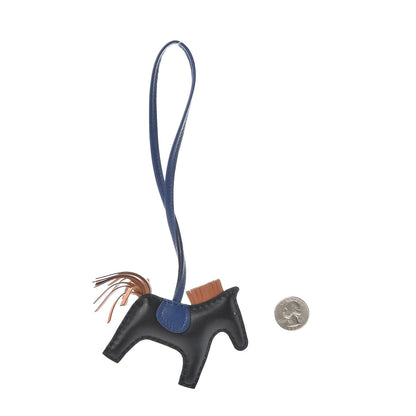 Hermes Milo Lambskin Grigri Rodeo Horse Bag Charm PM Black Bleu Encre Gold 2 of 5