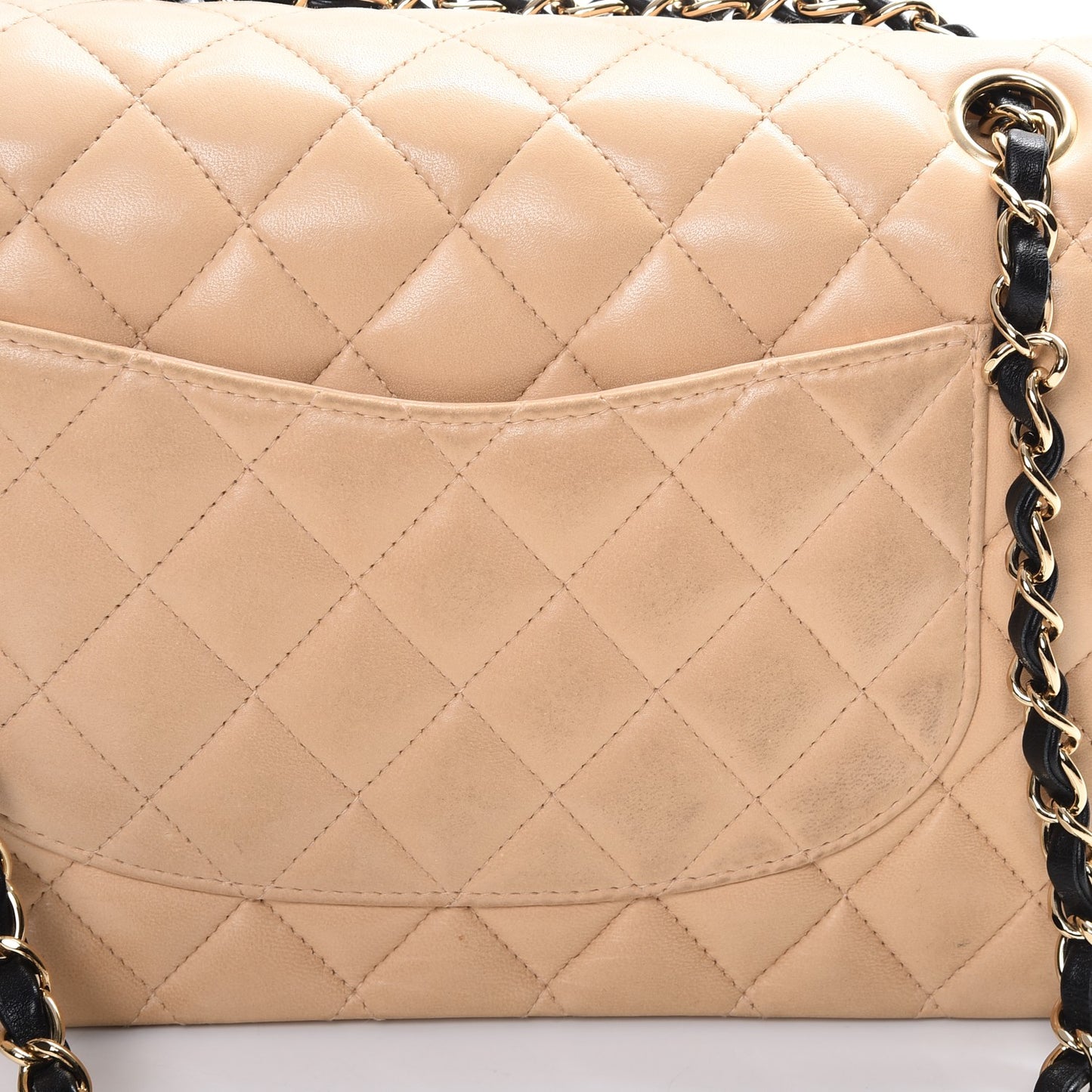 Lambskin Quilted Medium Double Flap Beige Black