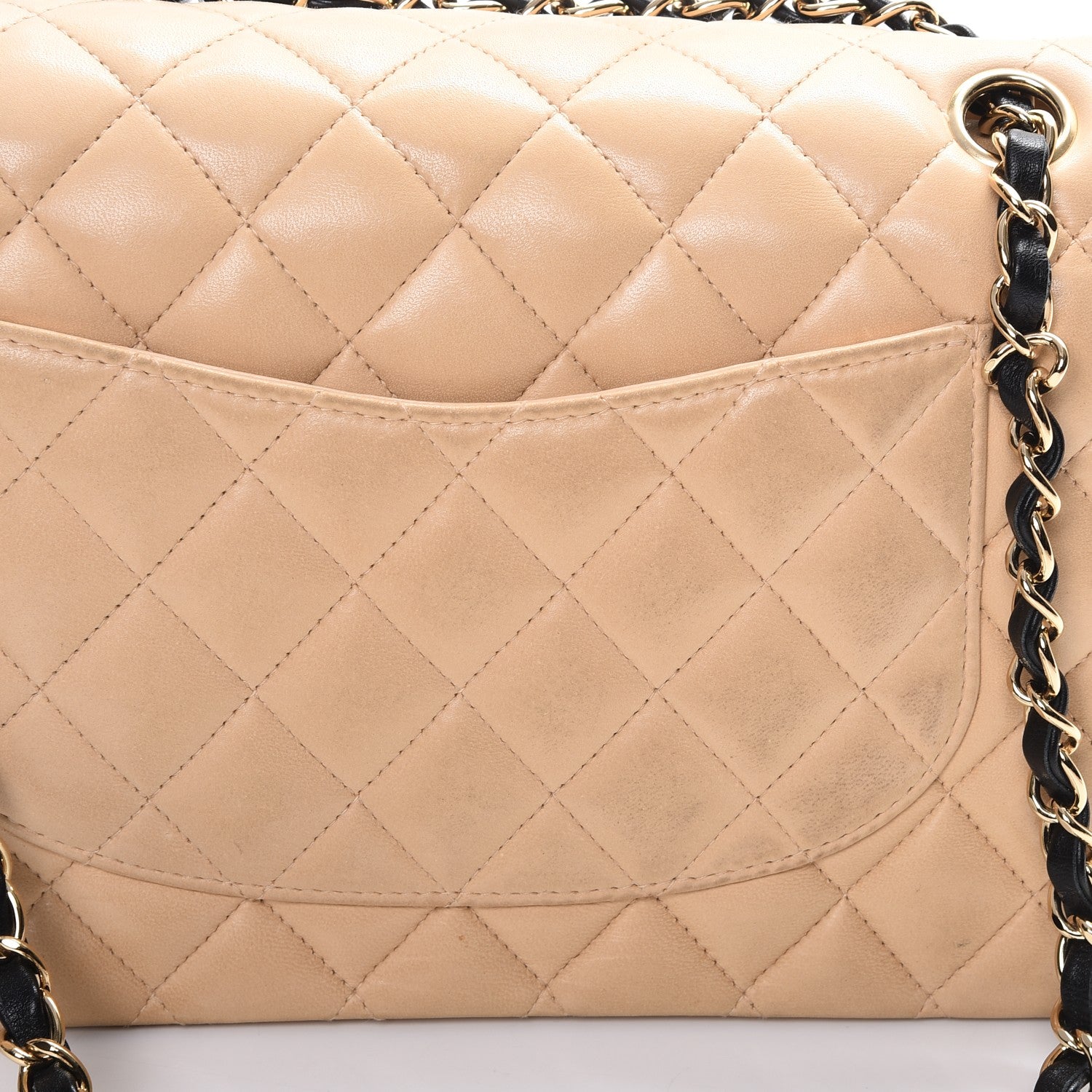 Chanel Lambskin Quilted Medium Double Flap Beige Black 8 of 12