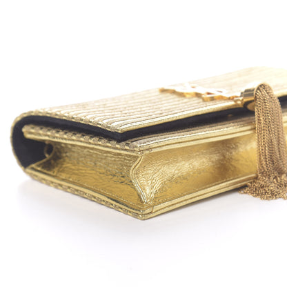 Saint Laurent Metallic Goatskin Lambskin Classic Monogram Kate Tassel Chain Wallet Gold 8 of 10