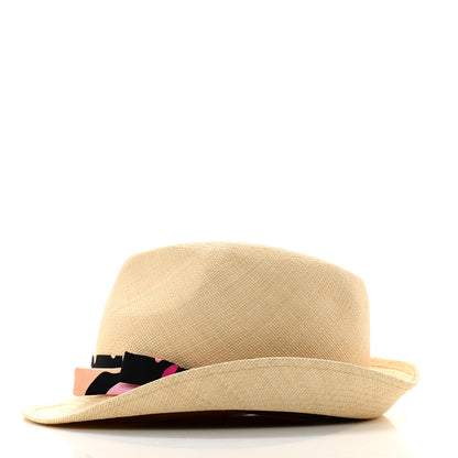 Chanel Straw Ribbon Fedora Hat L Beige Multicolor 4 of 8
