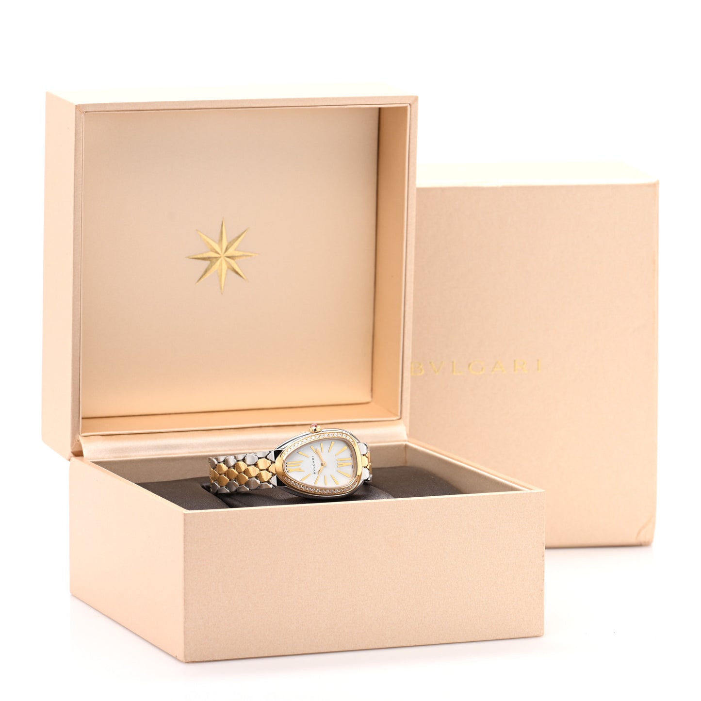 Stainless Steel 18K Yellow Gold Diamond Bezel 33mm Serpenti Seduttori Quartz Watch