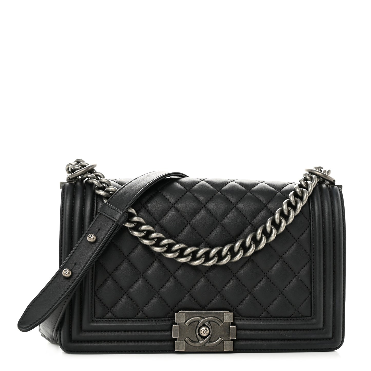 Calfskin Quilted Medium Boy Flap Black