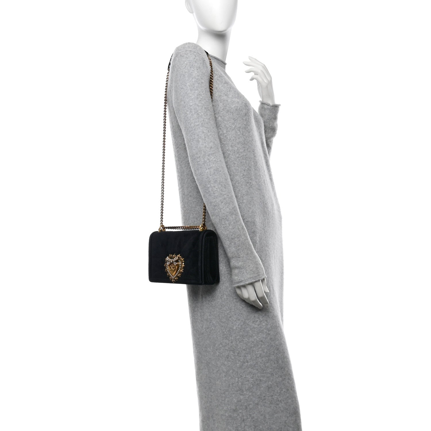 Dolce & Gabbana Velvet Medium Devotion Crossbody Bag Black 2 of 12