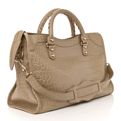 Balenciaga Calfskin Crocodile Embossed Classic Gold Hardware City Beige Latte 3 of 10