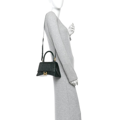 Balenciaga Shiny Calfskin Crocodile Embossed Small Hourglass Top Handle Bag Forest Green 2 of 9