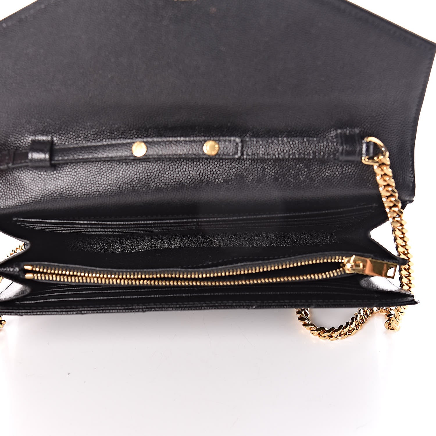 Saint Laurent Grain De Poudre Matelasse Chevron Monogram Chain Wallet Black 5 of 12