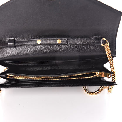 Saint Laurent Grain De Poudre Matelasse Chevron Monogram Chain Wallet Black 5 of 12