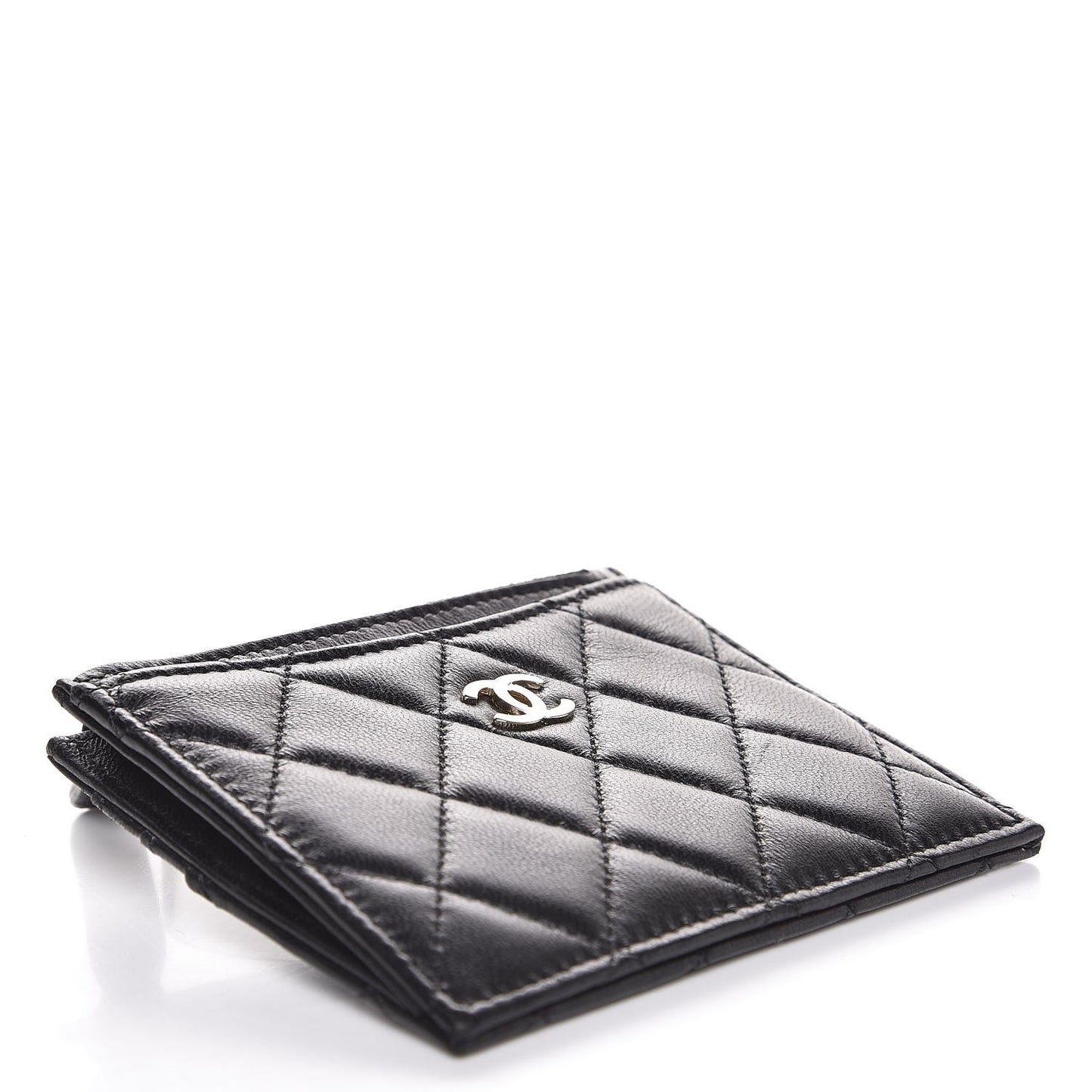 Lambskin Quilted Zip Card Holder Black