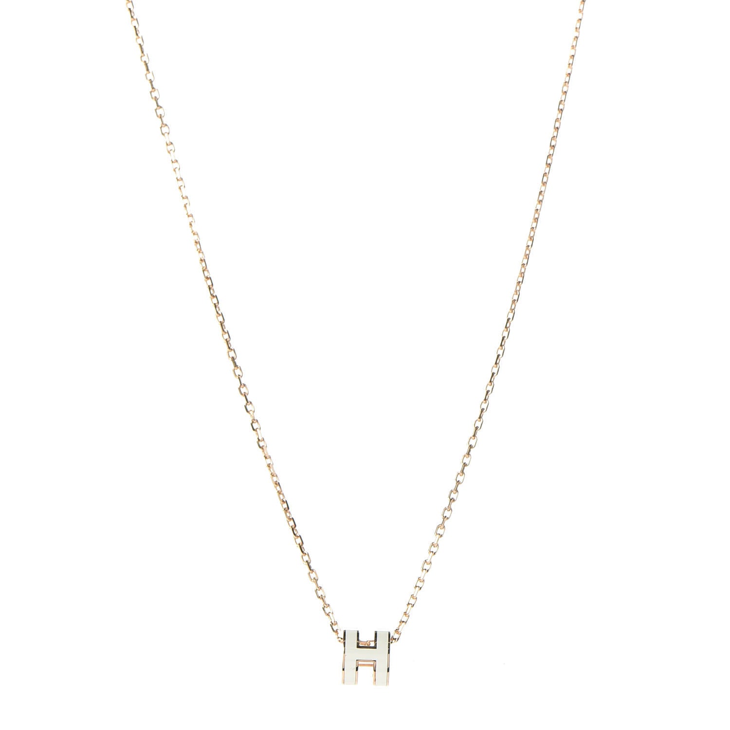 Hermes Lacquered Rose Gold Mini Pop H Pendant Necklace White 1 of 7
