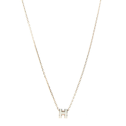 Hermes Lacquered Rose Gold Mini Pop H Pendant Necklace White 1 of 7