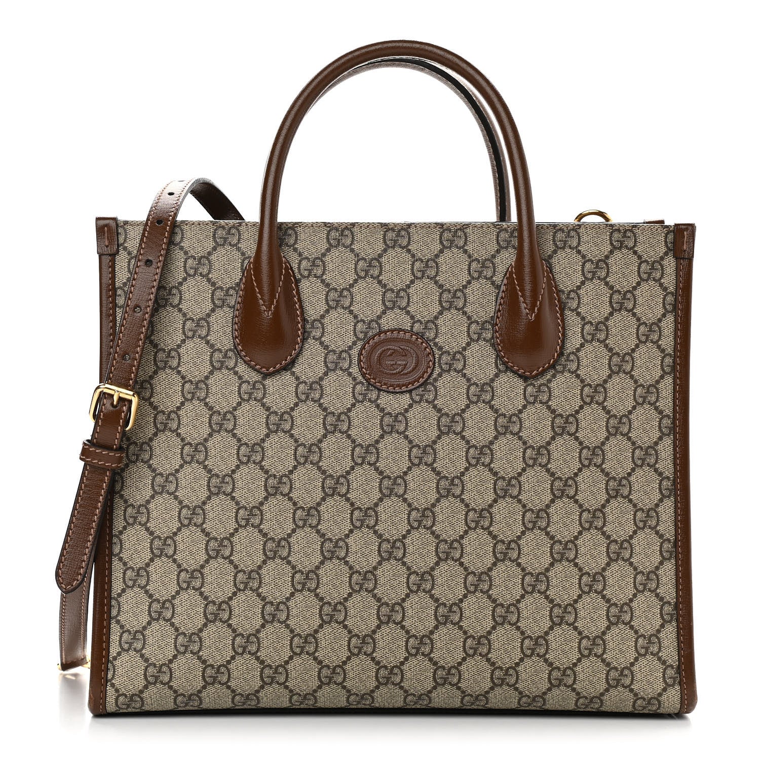 Gucci GG Supreme Monogram Azalea Calfskin Small Retro Interlocking G Tote Bag Beige Ebony Brown Sugar 1 of 16