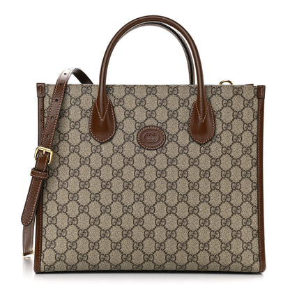Gucci GG Supreme Monogram Azalea Calfskin Small Retro Interlocking G Tote Bag Beige Ebony Brown Sugar 1 of 16