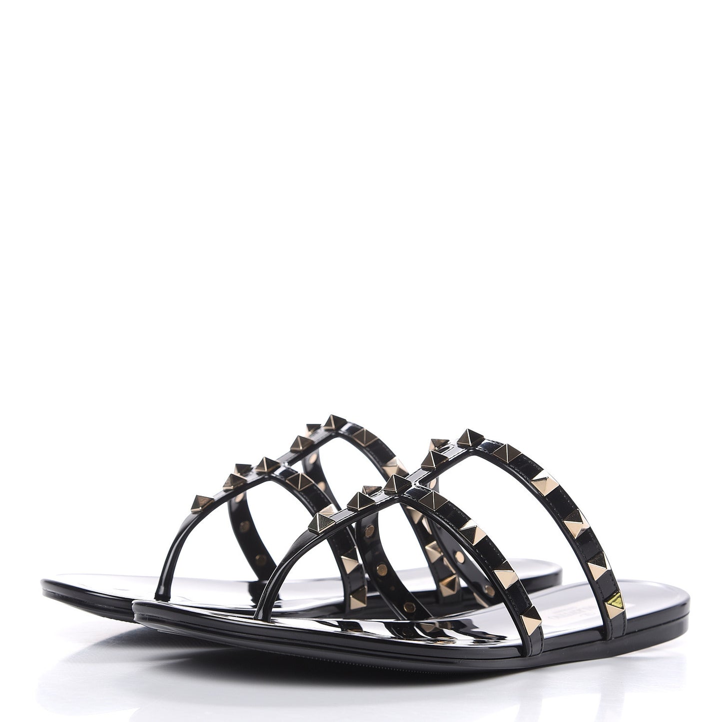 PVC Jelly Rockstud Caged Flat Thong Sandals 36 Black