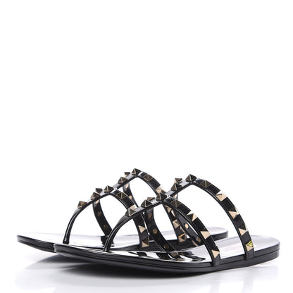 Valentino Garavani PVC Jelly Rockstud Caged Flat Thong Sandals 36 Black 3 of 8