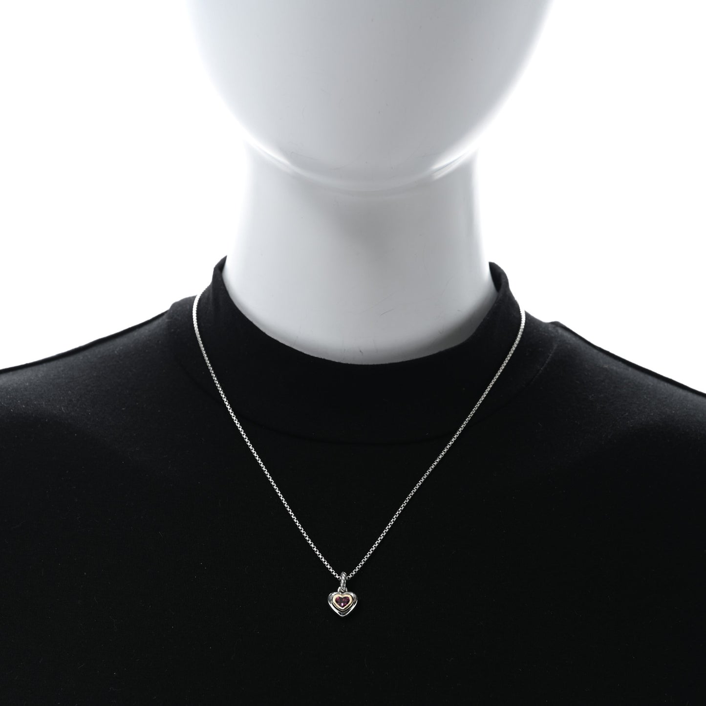 DAVID YURMAN Sterling Silver 18K Yellow Gold Rhodolite Garnet Petite Cable Heart Pendant Necklace