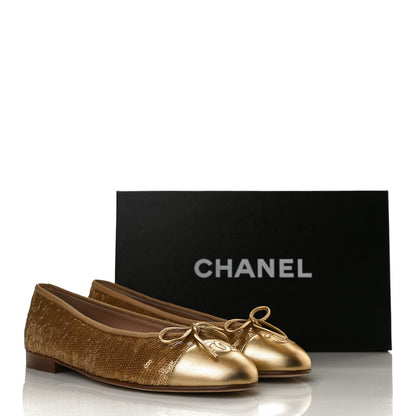 Chanel Lambskin Sequin Cap Toe Ballerina Flats 38.5 Gold 12 of 12