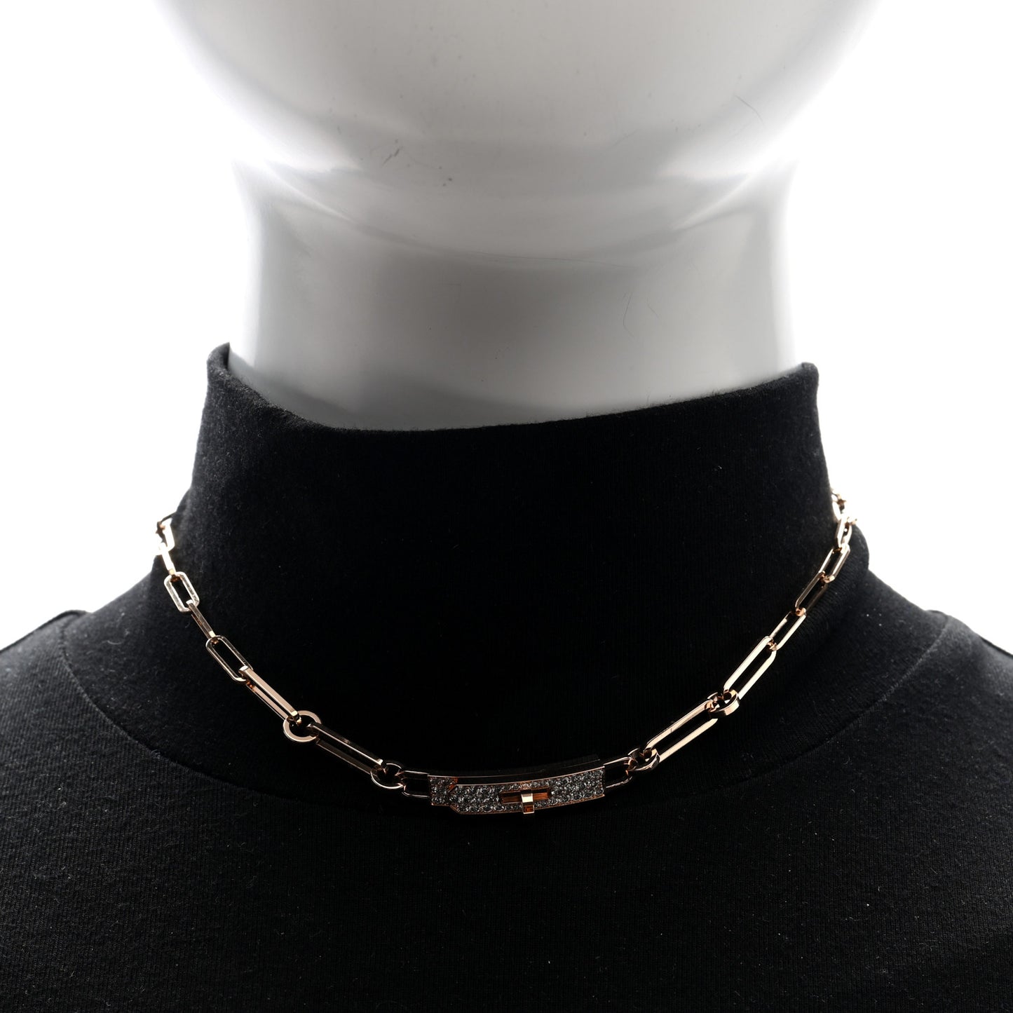 18K Rose Gold Diamond Pave Kelly Chaine Choker Necklace
