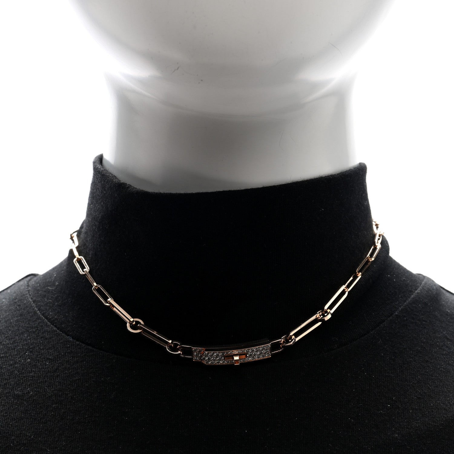 Hermes 18K Rose Gold Diamond Pave Kelly Chaine Choker Necklace 2 of 6