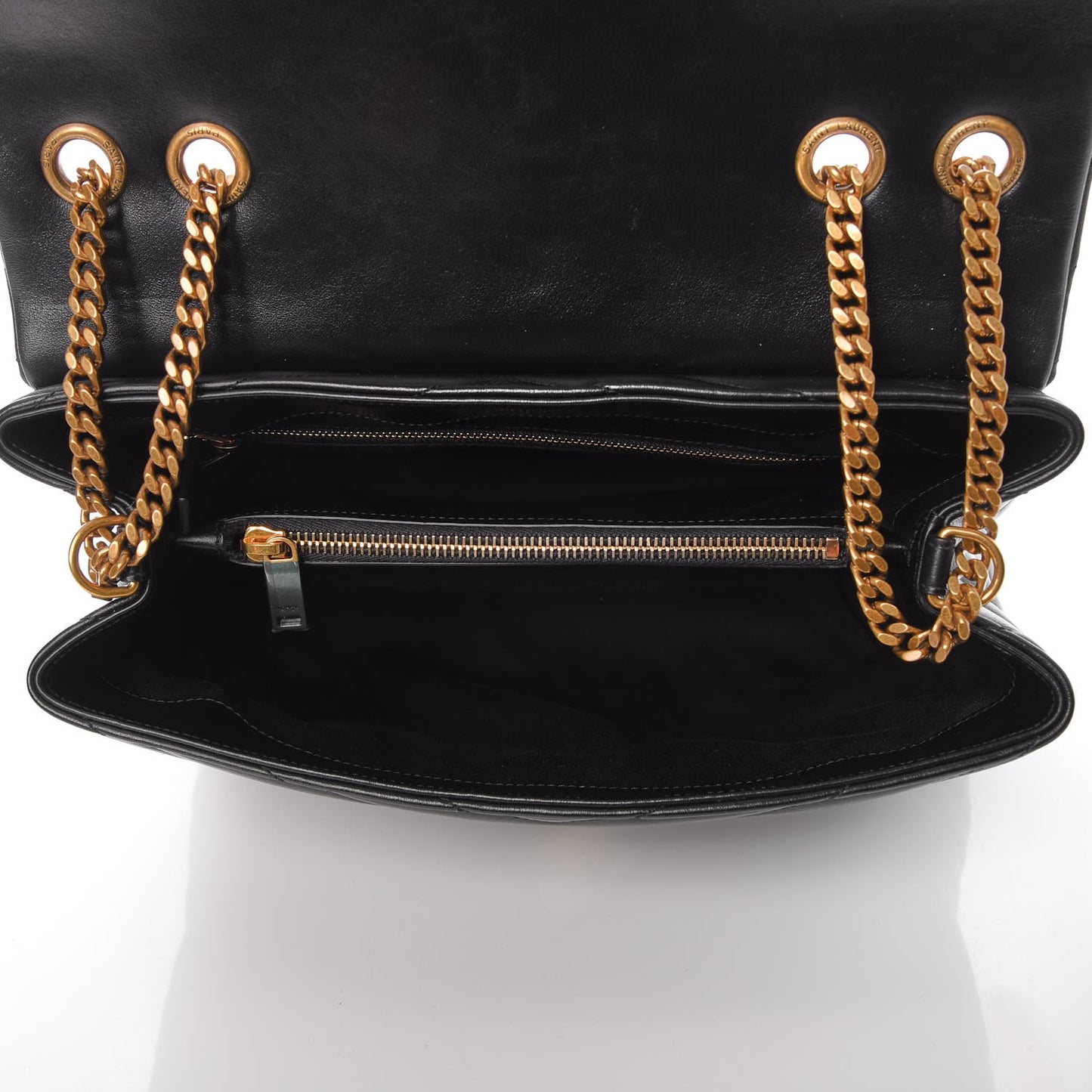 Calfskin Y Quilted Monogram Medium Loulou Chain Satchel Black
