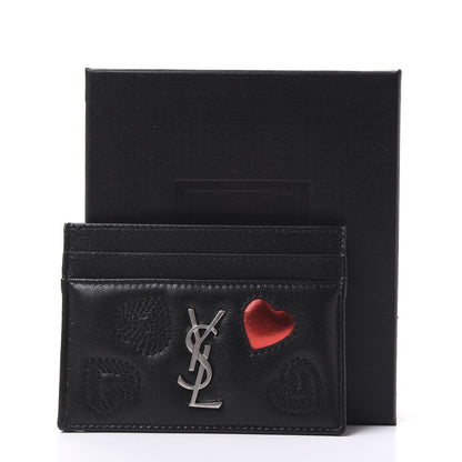 Saint Laurent Calfskin Heart Embossed Card Case Black 9 of 9
