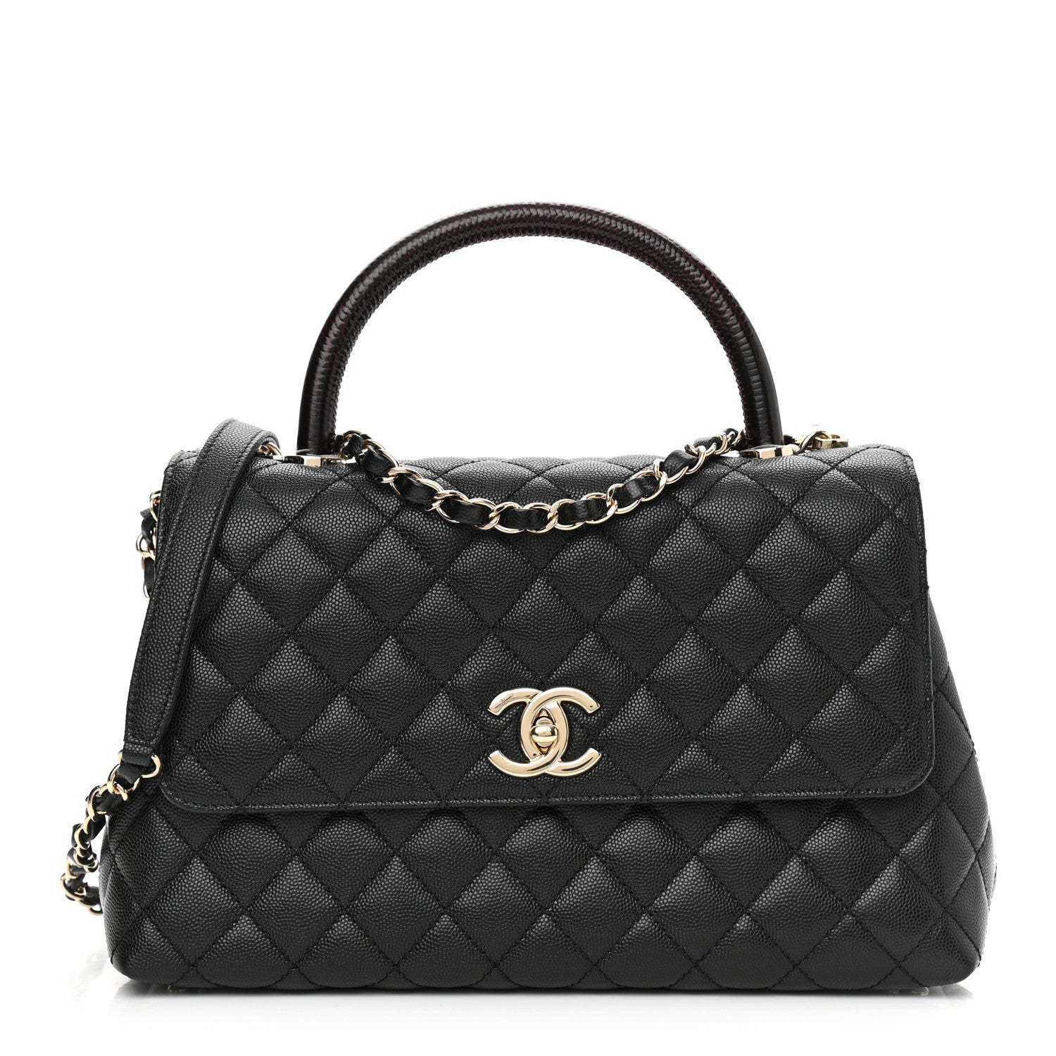 Chanel Caviar Lizard Embossed Quilted Small Coco Handle Flap Black 1 of 11