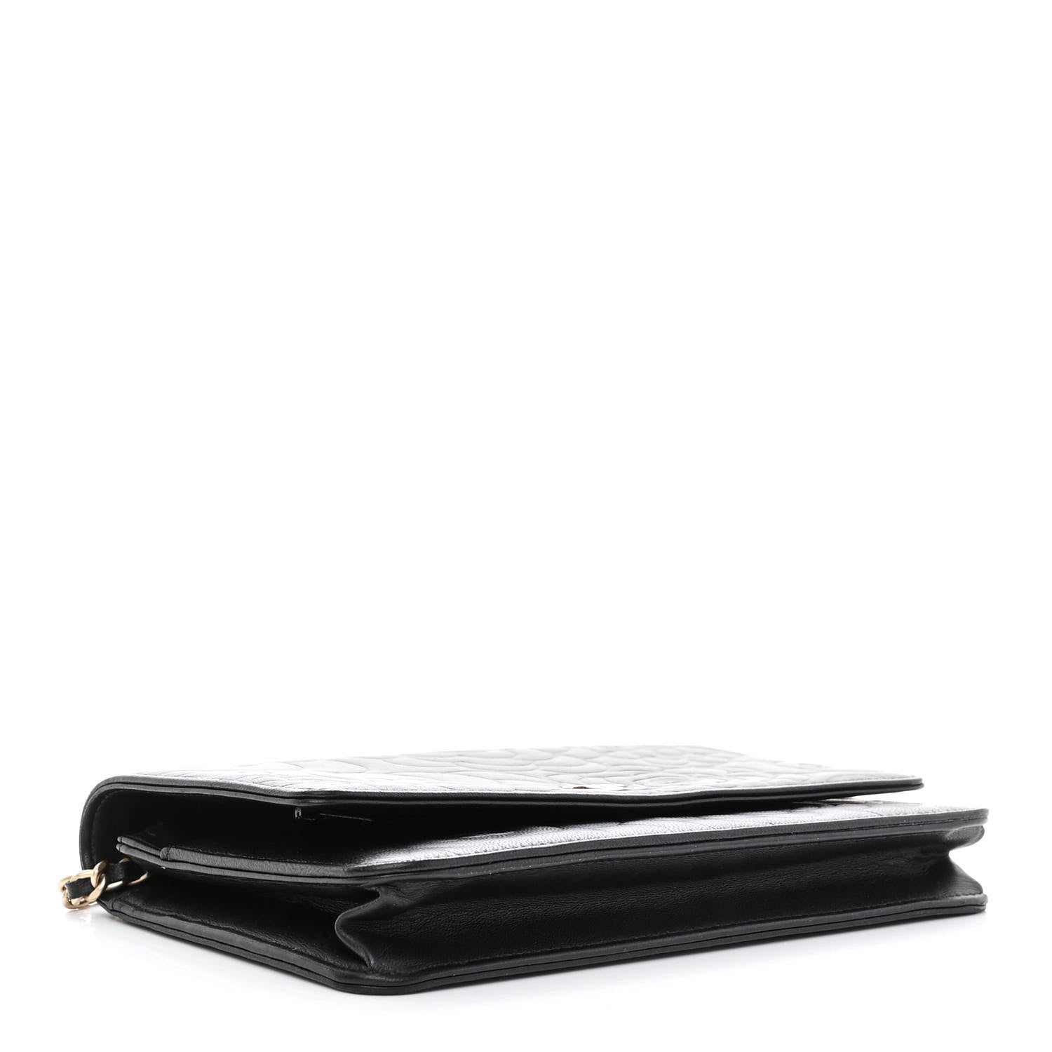 Chanel Lambskin Camellia Embossed Wallet on Chain WOC Black 4 of 12