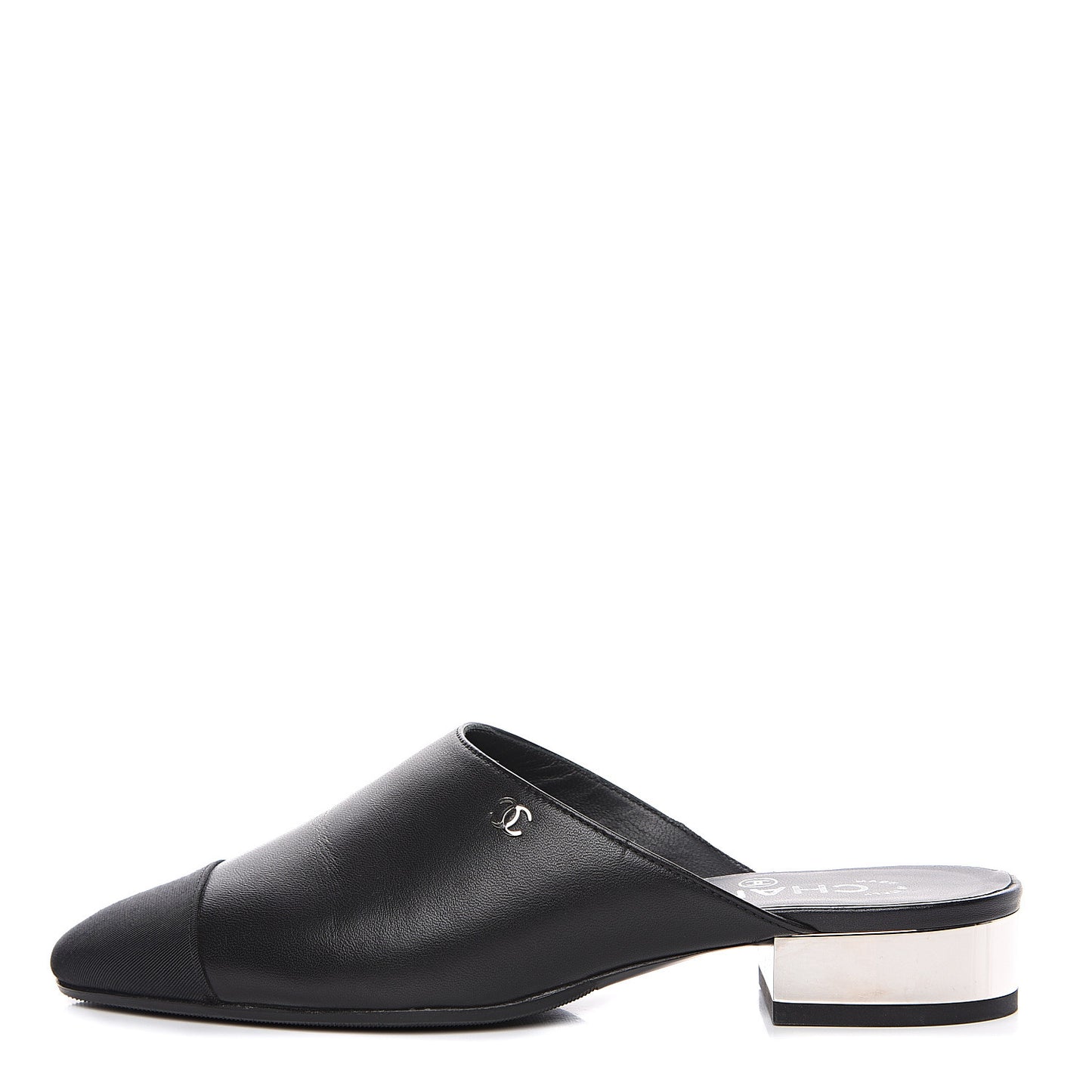 Lambskin Grosgrain Cap Toe CC Mules 36 Black