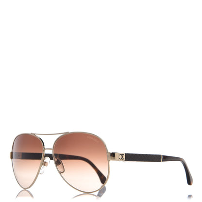 Chanel Lambskin Quilted CC Aviator Sunglasses 4195-Q Brown Gold 1 of 9