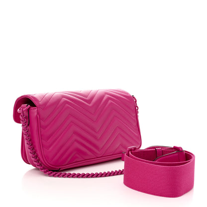 Gucci Calfskin Matelasse Monochrome GG Marmont Crossbody Shoulder Bag Classic Fuxia 3 of 10