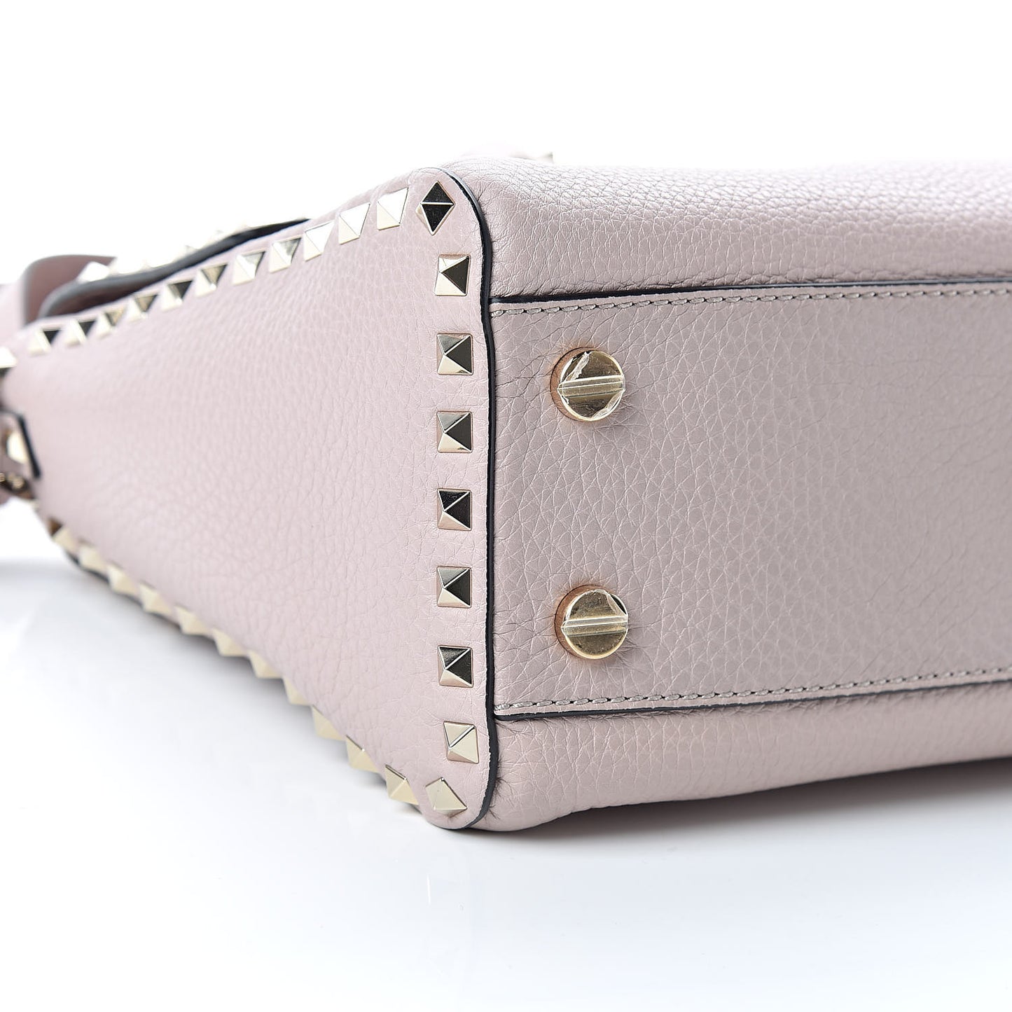 Pebbled Calfskin Rockstud Top Handle Shoulder Bag Poudre