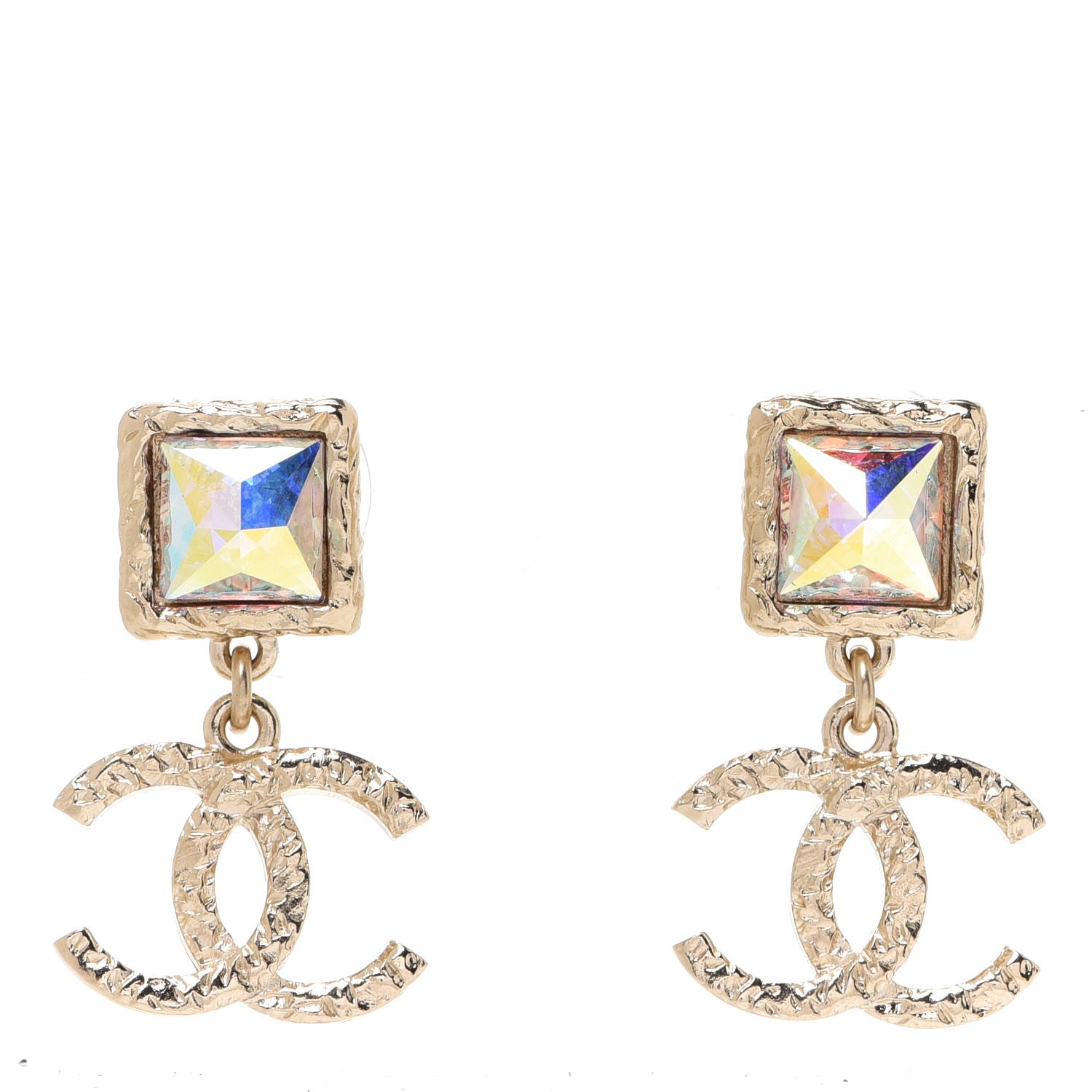 Chanel Iridescent Baguette Crystal CC Drop Earrings Gold 1 of 5