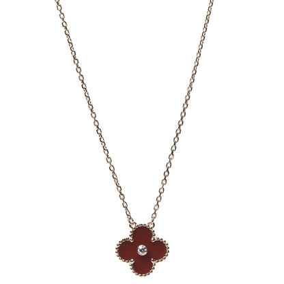 Van Cleef & Arpels 18K Rose Gold Diamond Carnelian Vintage Alhambra Pendant Necklace 1 of 7