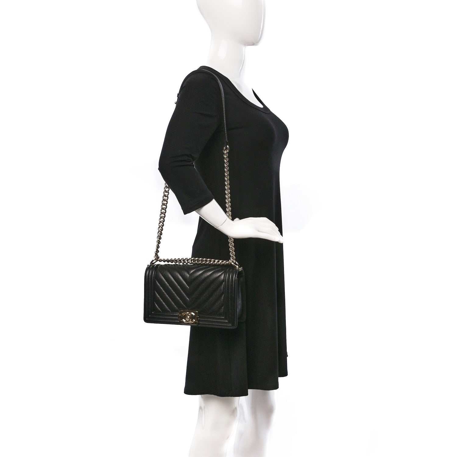 Chanel Caviar Chevron Quilted Medium Boy Flap Black 2 of 9
